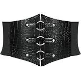 JKEEMI Women Corset Belt Metal O-Ring Heart-Ring Wide Elastic Waspie Waist Belt for Daily Cosplay Halloween Costumes