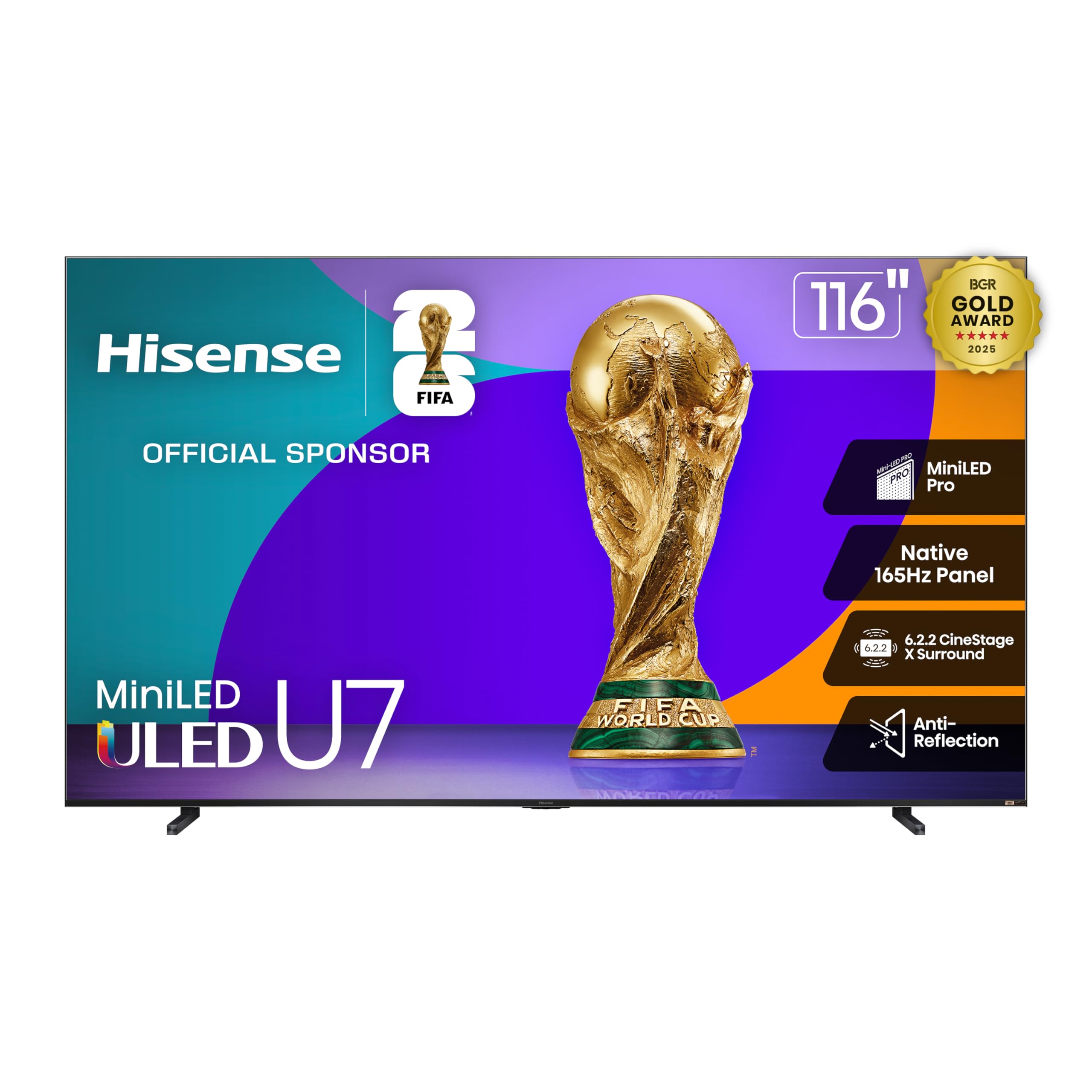 Hisense 116" U7 Mini-LED ULED 4K UHD Best Premium Gaming Google Smart TV (116U75QG, 2025 Model) - QLED, Native 165Hz, VRR 288, Up to 4000 Nits, HDR10+, Dolby Vision IQ · Atmos, IMAX Enhanced, 6.2.2 Ch Image
