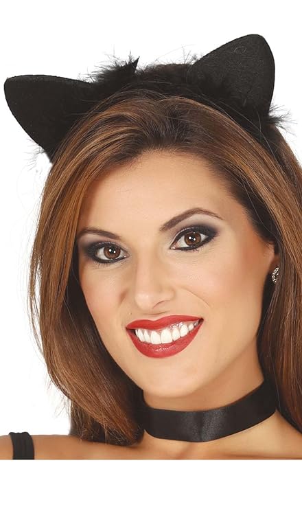 Guirca Schwarze Katzen Ohren schwarzes Fell für Damen Karneval Fasching Party Schwarz Katze