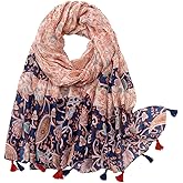 Yeieeo Boho Scarf for Women Lightweight Floral Printed Scarf Fall Winter Fashion Fringed Shawl