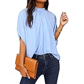 Teepie Womens Blouses Dressy Casual Mock Neck Batwing Sleeve Tops Loose Fit Tie Back Summer Tunic Tops