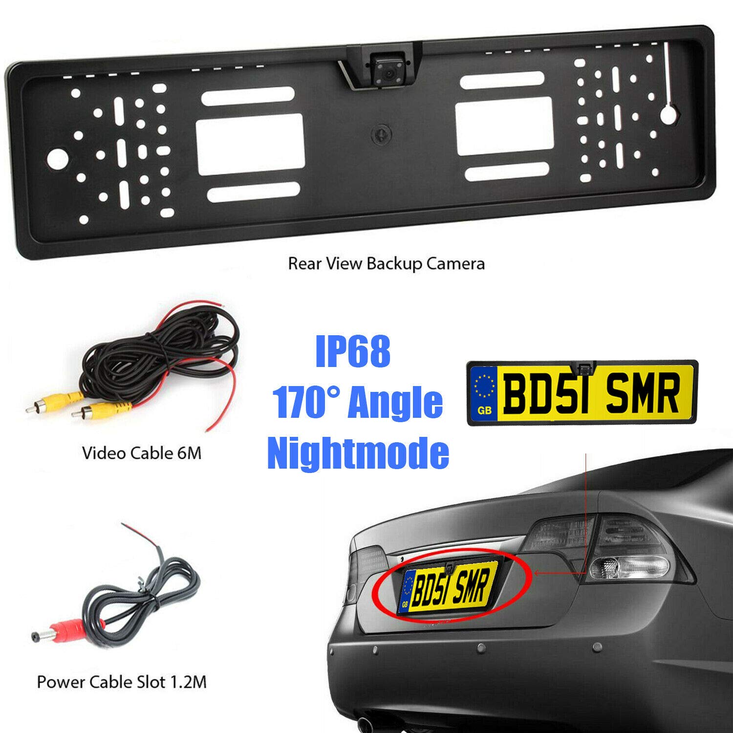 Multibao Car Rear View Parking Reversing Camera Backup License Number Plate Night Vision 170° HD Angle Waterproof and Shockproof