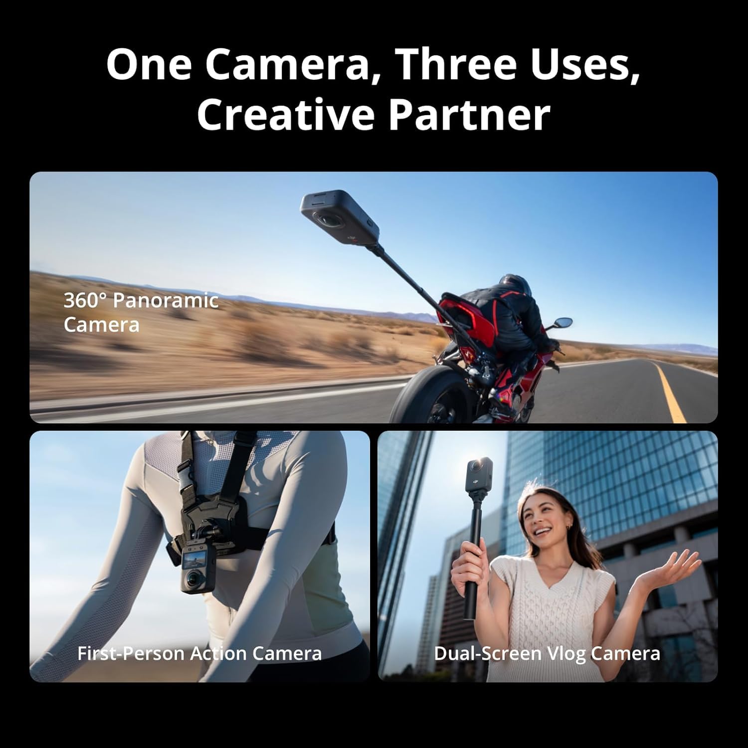 DJI Osmo 360 Vortex Combo, cámara de acción 360 con imágenes de 360° de 1 pulgada, vídeo nativo de 8K 360°, vídeo 4K/120 fps y 170° Boost, mango giratorio Vortex para efecto Bullet-Time