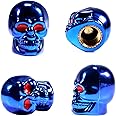 Dsycar Skull Style Tire Valve Stem Caps Antirust Copper Core, Red Eyes with Rubber Ring, Universal Stem Covers for Cars, SUVs, Bike and Bicycle, Trucks, Motorcycles - 4Pcs/Box - (Blue)