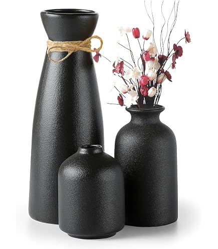 Vase Céramique Noir Mat 21cm Style Nordique - Pour Herbe De Pampa Et Fleurs Séchées - Déco Bohème