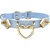 EverGlimp Handmade Leather O-Ring Choker Necklace for Women - Adjustable Punk Gothic Collar with Gold-Tone Accents