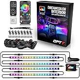 OPT7 Aura DreamColor RGBIC Interior Car Lights with App &amp; Remote, 4PC Kit | Chasing Light Effects, Rainbow Ambient Glow, Multicolor LED Strips, SUV Under Dash Decor, Music Sync Lighting