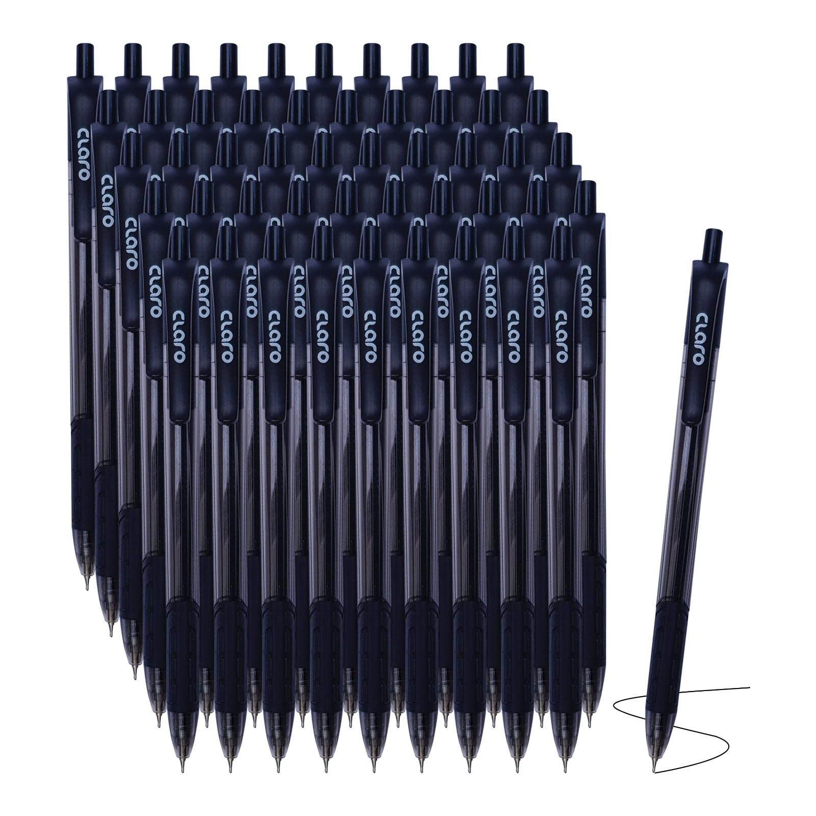 CLARO Trion Grip RT Retractable Ballpoint Pens, BLACK, Fine Point (0.7mm), Pack of 50, Smooth Ball Pens, Perfect for School Office Home Everyday Use