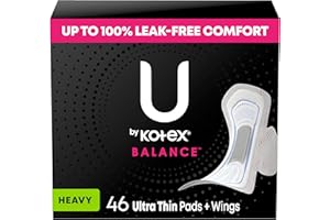 U by Kotex Balance Ultra Thin Pads with Wings, Heavy Absorbency, 46 Count (Packaging May Vary)