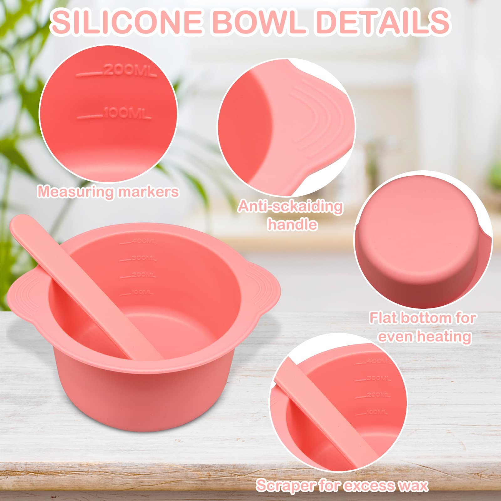 Silicone Wax Warmer Liners with Spatula Sticks - 2 Pcs Non-Stick Reusable Wax Melt Bowls for Hair Removal (Blue, Pink)