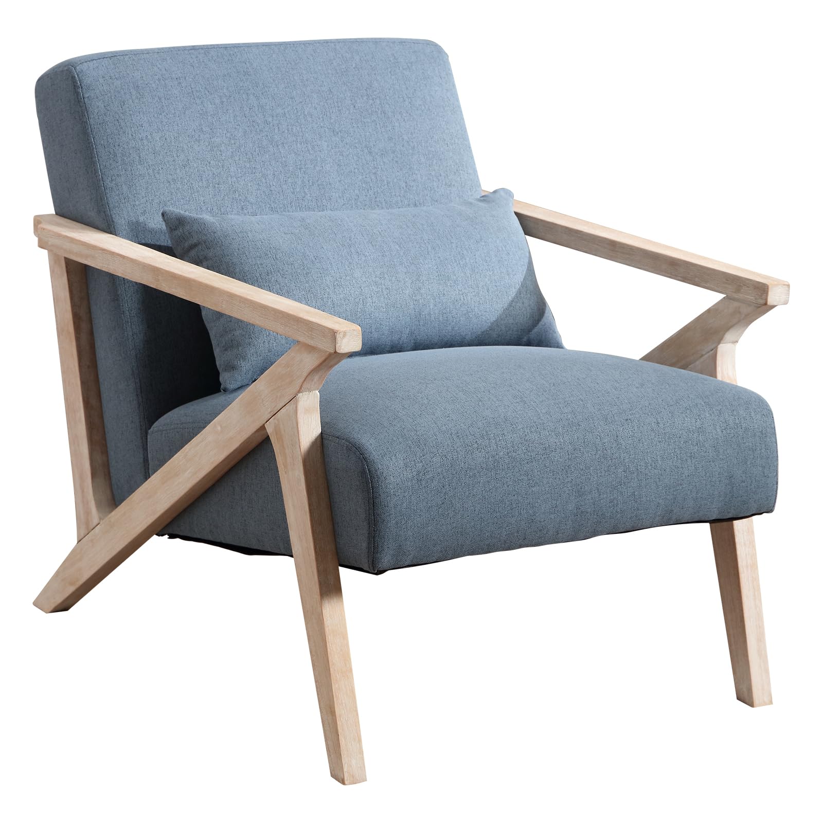 Photo 1 of *** FOR PARTS*** Phoenix Home Accent Chair Mid-Century Modern Chair Upholstered Lounge Arm Chair with Wood Frame & Soft Cushion for Living Room, Reading Armchair for Bedroom, Blue