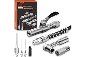 TRILINK Grease Gun Coupler Kit – 8PCS Grease Gun Accessory Set with Quick Release Coupler, 90° Adapter, 12” Flexible Hose, Gr