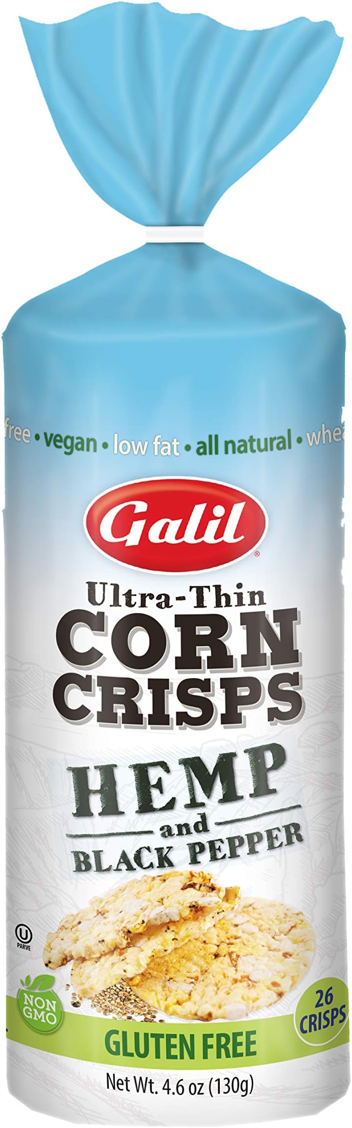 Galil Corn Crisps | Hemp and Black Pepper | All Natural, Non-GMO, Gluten Free, Vegan - 4.6 Ounce (Pack of 3)