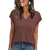 Womens Summer Tops Casual Spring V Neck T Shirts Cap Sleeve Basic Trendy Blouses Beach Vacation Clothes Fashion Outfits 2026