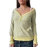 Women Y2K Fairycore Grunge Shirts Long Sleeve Striped Print Slim Fit Pullover Tops Vintage Harajuku Korean Blouse