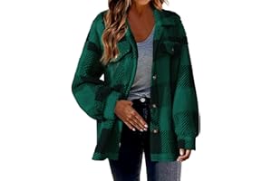 YAFINMO Womens Fuzzy Plaid Shacket Jacket Furry 2023 Fall Winter Long Sleeve Button Down Warm Coats Fleece Lined Jackets…