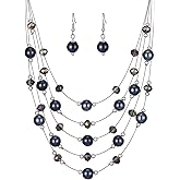 Crystal Beaded Statement Necklace for Women Boho Colorful Multi-Strand Necklace and Earring Sets for Women Fashion Jewelry Gifts for Mom