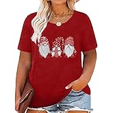 Plus Size Women Christmas Shirt Three Little Gnomes Santa Graphic Tee Cute Short Sleeve Letter Printed Tops
