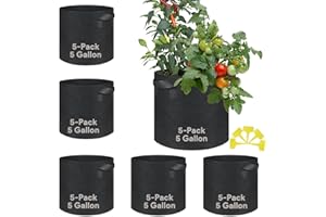 Grow Bags 5 Gallon 5 Pack Fabric Pots 300g Heavy Duty Thickened Nonwoven Plant Grow Bags with Handles for Vegetable Tomato Po