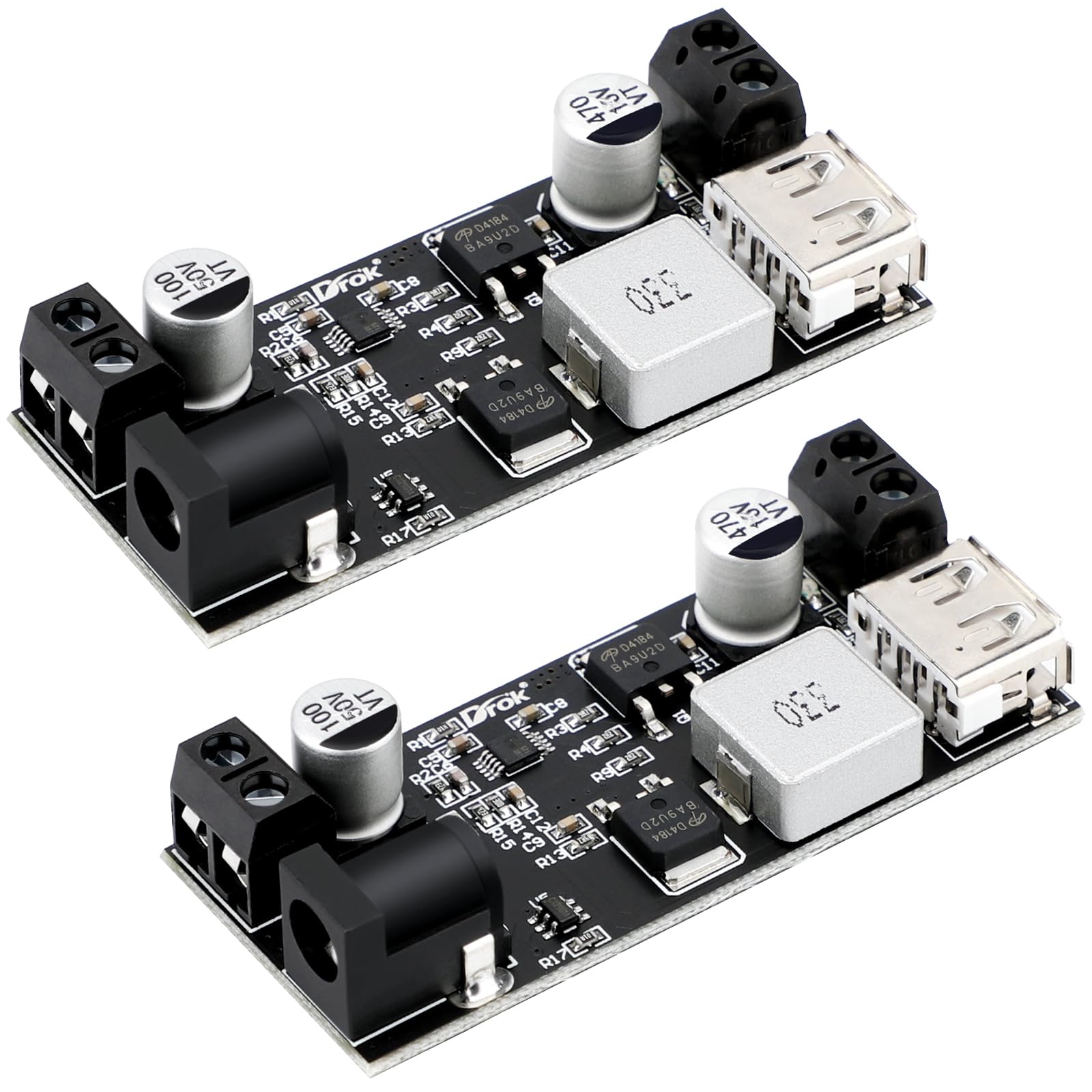 Photo 1 of DROK Buck Converter 12v to 5v Pack of 2, USB DC Voltage Regulator 9V-36V Step Down to DC 5V-5.3V 5.2V 3.5-6A Volt Transformer 5A Power Supply Module for Phone Fast Charging