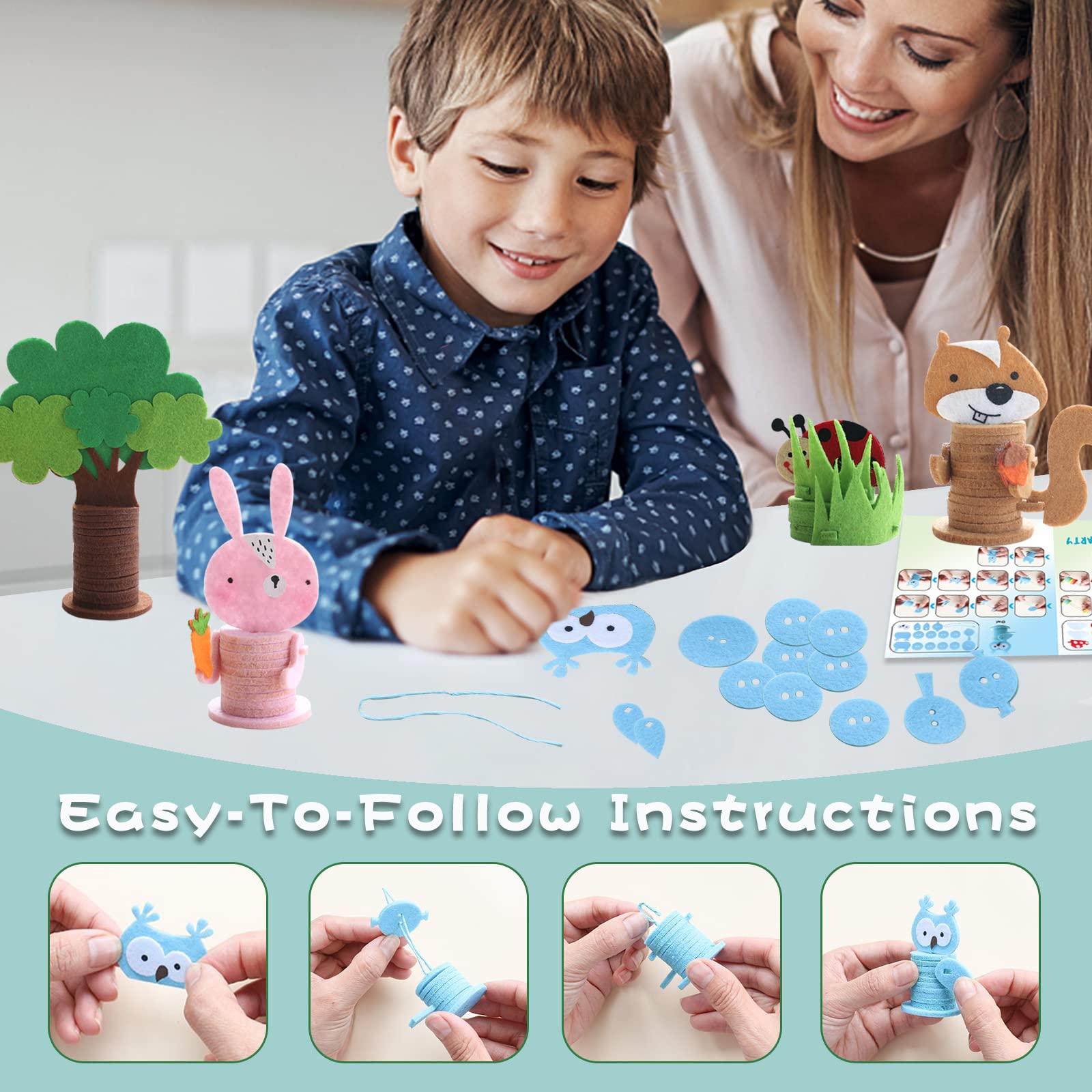Coola Crafts for Kid Ages 4-8, 8PC Toddler Crafts, Animal Craft Kit Including Fox/Ladybug/Hedgehog/Rabbit/Tree/Squirrel/Owl/Mushroom,Art & Craft kit for Kids Ages 3,4,5,6,7,8,9,10,11,12