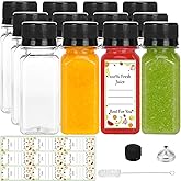 NovaHF 12PCS 2oz Small Plastic Juice Bottles with Lids Labels Small Funnels, Reusable Transparent Plastic Bottles Suitable for Ginger Juice and Other Beverages