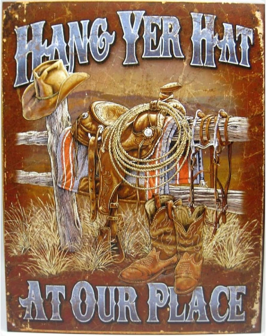 Signs 4 Fun SIG677 Hang Yer Hat Metal Tin Sign, Brown