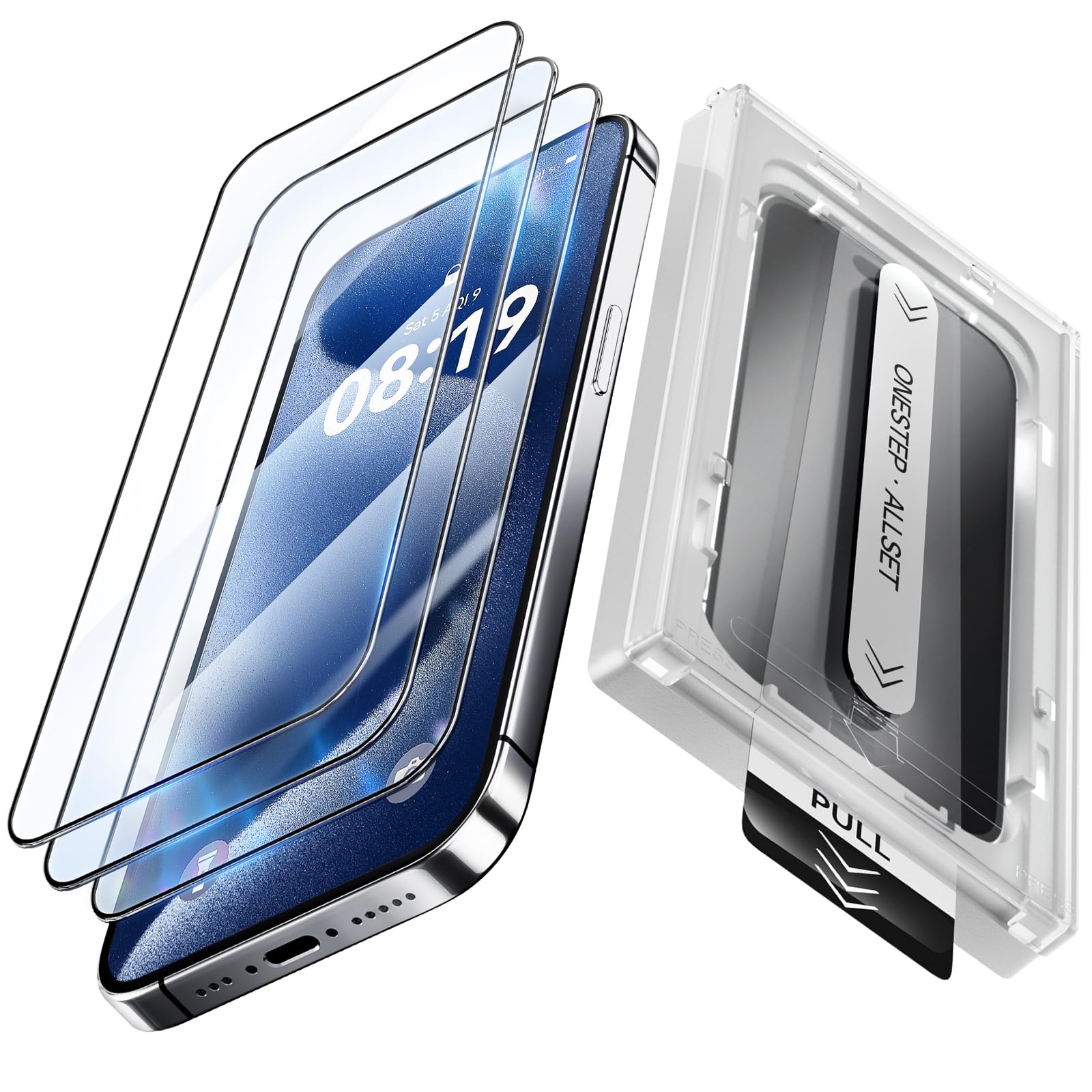 Fonowlo 3 Pack Screen Protector for iPhone17 Pro【6.3 inch】, iPhone 17pro Screen Protector with 1-Second Auto-Install,9H Hardness, Military-Grade Shatterproof, Full Coverage, HD Clear Glass film,Case Friendly Image Fonowlo 3 Pack Screen Protector for iPhone17 Pro【6.3 inch】, iPhone 17pro Screen Protector with 1-Second Auto-Install,9H Hardness, Military-Grade Shatterproof, Full Coverage, HD Clear Glass film,Case Friendly Image
