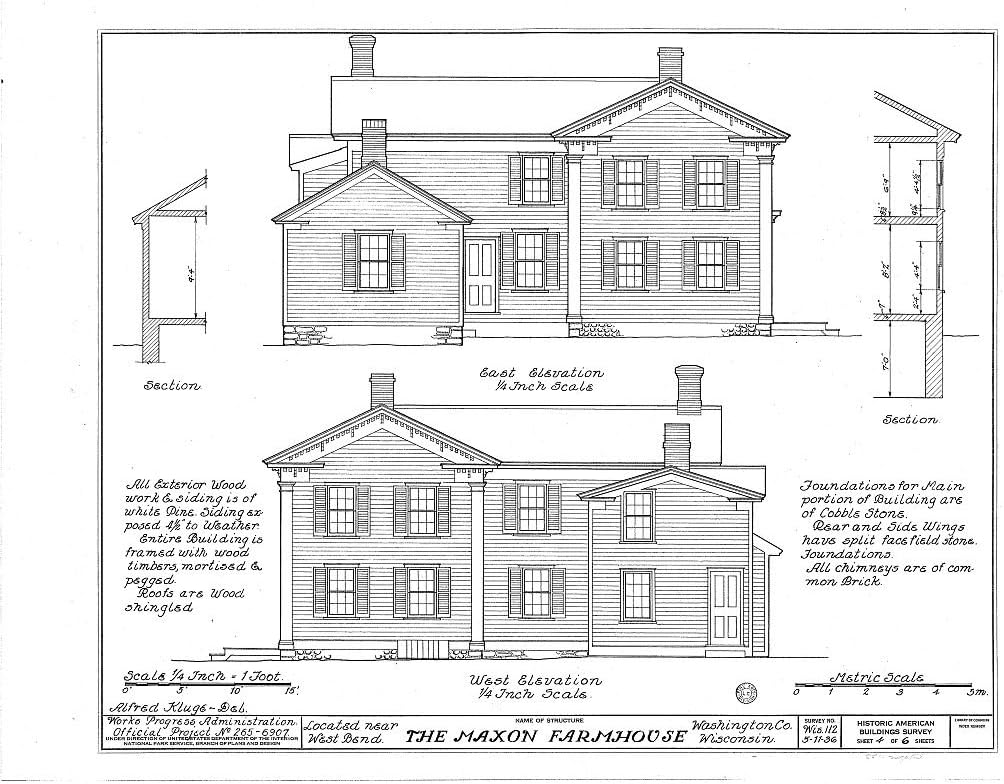 Historic Pictoric Blueprint Diagram HABS WIS,66-BENW.V,1- (Sheet 4 of 6) - Maxon Farmhouse, West Bend, Washington County, WI 14in x 11in