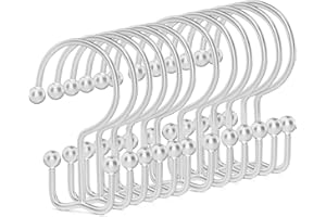 Shower Curtain Hooks, 12 Pcs Metal Double Glide Shower Curtain Hooks, Shower Curtain Rings for Shower Curtain Rods (Silver)