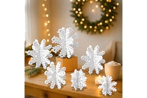 Shzbtdo 6 Pack Wooden Snowflake Decorations for Christmas Table – 3D White Snowflakes for Winter Wonderland Decor, Tabletop Christmas Decorations, Centerpieces & Holiday Home Décor