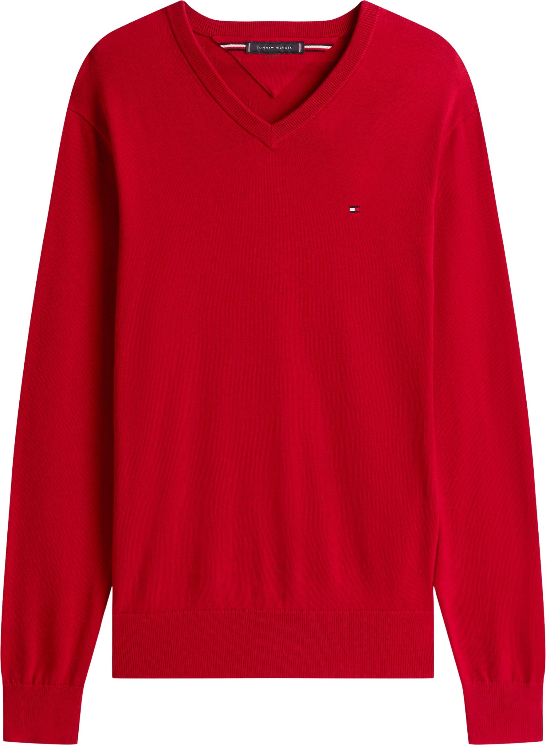 Tommy Hilfiger Herren Pullover Essential Cotton V-Ausschnitt, Rot (Medium Red), S 4