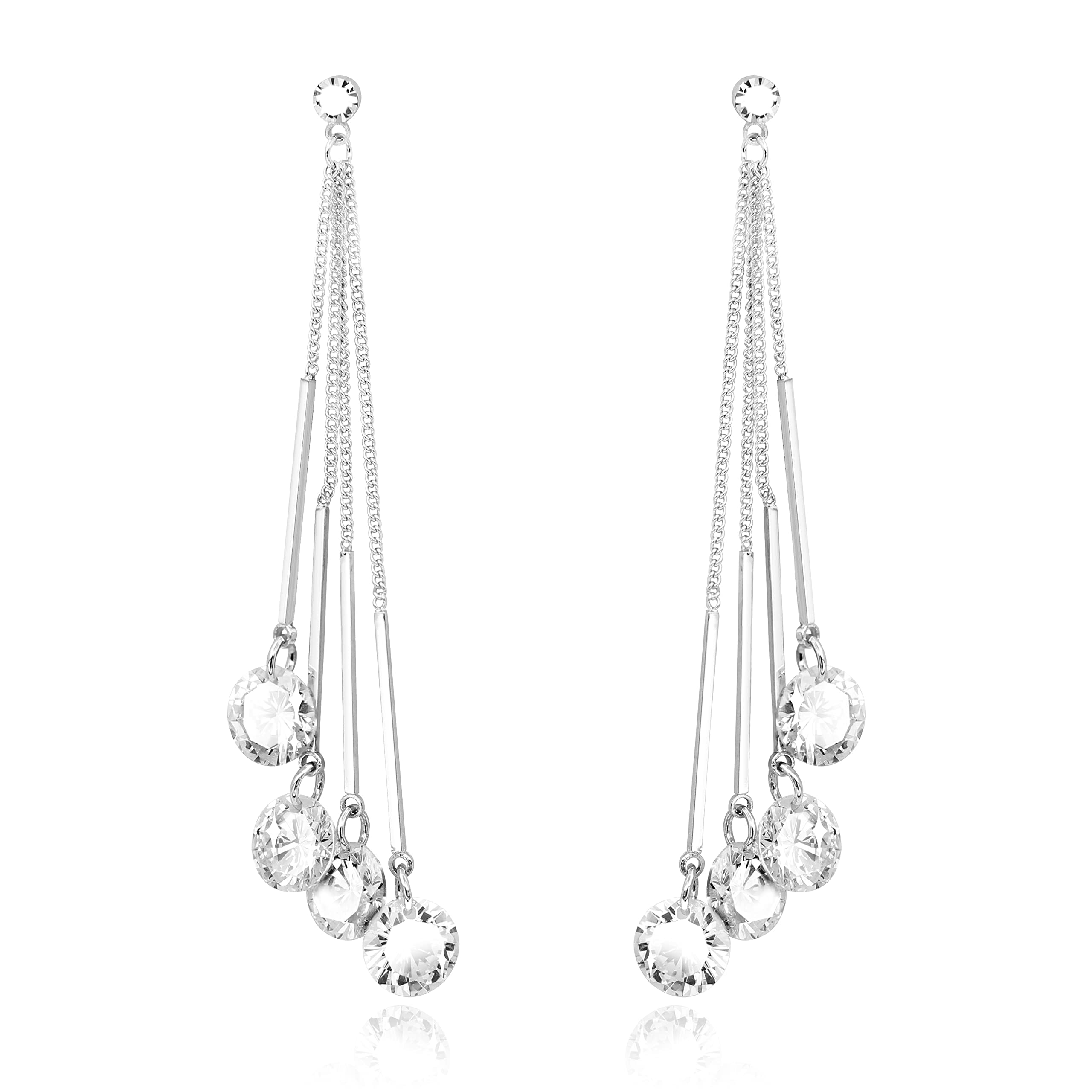KristLand Elegant Tassel Earrings 925 Silver Ear Pin Gold Plated Drop Earrings with Sparkly Cubic Zirconia Stone Party Birthday Wedding Gifts for Women Ladies Girls