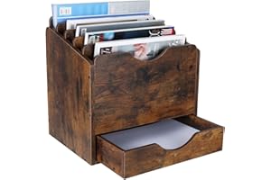 PAG Wood Desktop File Holder Organizer Mail Sorter with Drawer, for File Folders, Mails, Envelopes, Mailing Supplies or Magaz