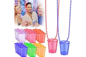 Hinly 48 Packs Shot Glasses With Necklace - Bulk Bachelorette Cups for Birthday, Bride - Plastic Glass on Beaded Necklace for Christmas Halloween Party, 6 Colors