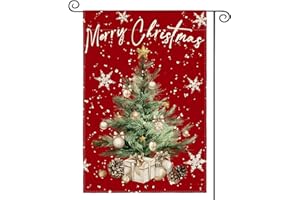 AVOIN colorlife Snowflake Merry Christmas Garden Flag 12x18 Inch Double Sided Outside, Winter Holiday Christmas Tree Yard Outdoor Flag Red
