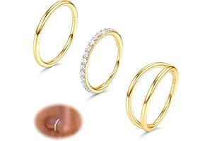 Gold Plated Nose Rings Hoops - Surgical Steel Double Hoop Nose Rings 16G/18G/20G Hinged CZ Conch Piercing Jewelry Septum Clic