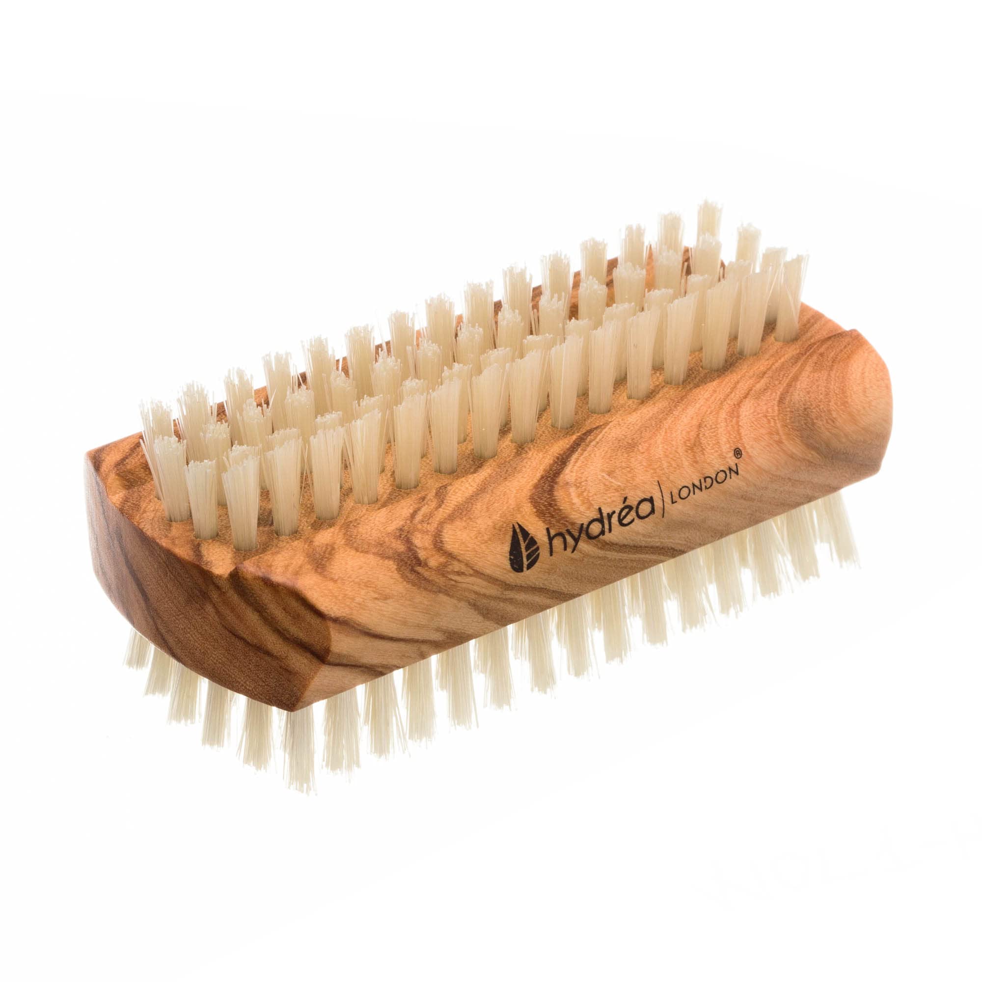 Hydréa London Olive Wood Dual Sided Nail Brush. Large 10cm. Natural Bristle to effectively clean hands and nails.