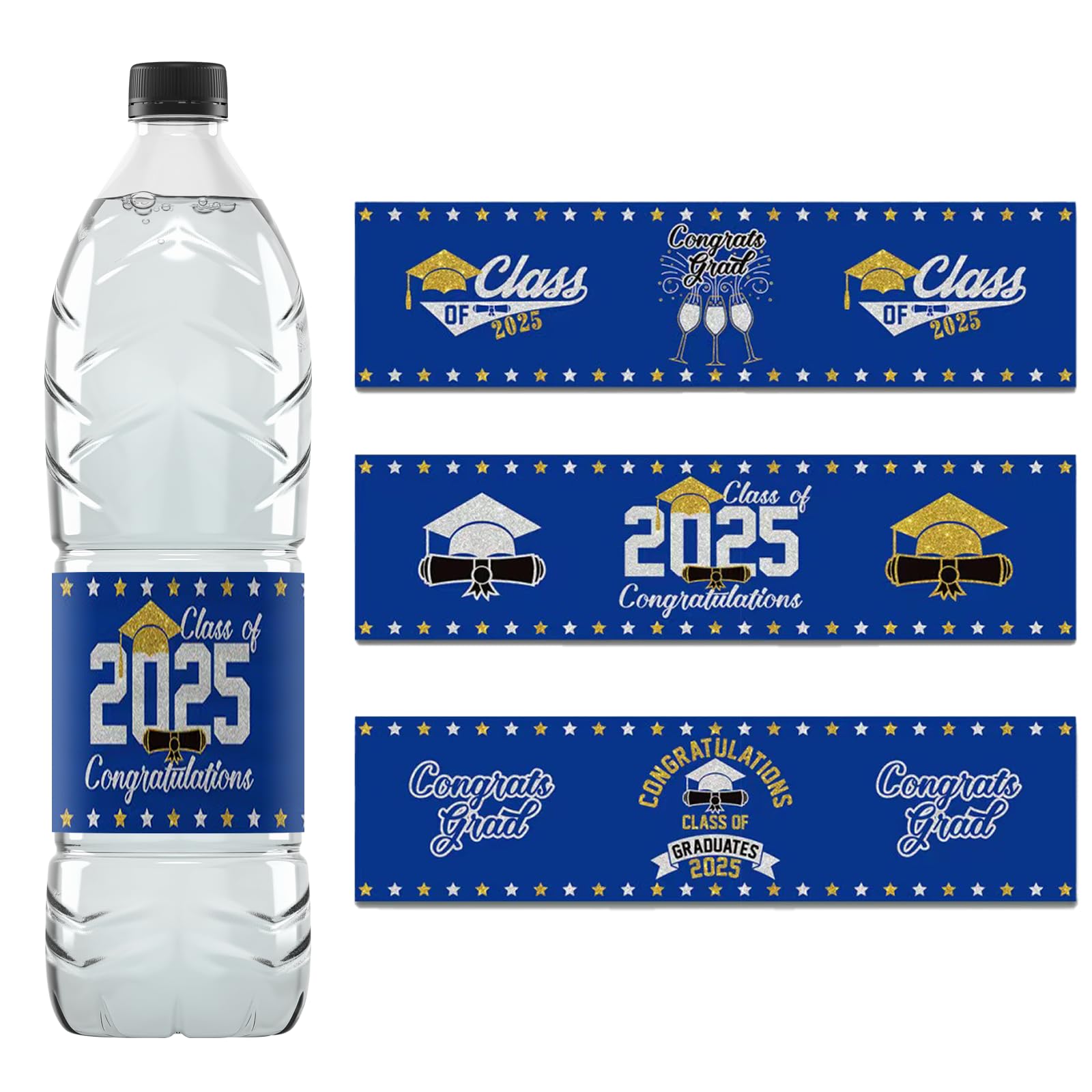 Photo 1 of 15PCS Graduation Water Bottle Labels, Graduation Yard Signs Class of 2025 Water Bottle Labels Decorations, Stickers for Girls Boys Women Men Party Supplies(Blue&Gold)