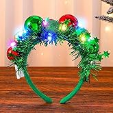 CAKURE LED Christmas Headband Green Light Up Christmas Ball Headbands Xmas Hair Hoop Holiday Party Costume Headwear Hair Accessories for Women