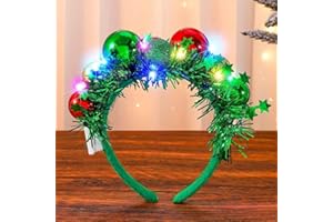CAKURE LED Christmas Headband Green Light Up Christmas Ball Headbands Xmas Hair Hoop Holiday Party Costume Headwear Hair Accessories for Women