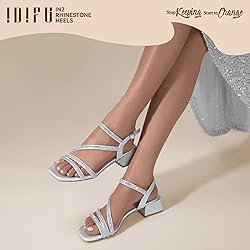 IDIFU Silver Rhinestone Strappy Heels for Women