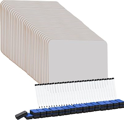 Hisredsun 52 Pack Double-Sided Dry Erase Whiteboard 21 x 30 cm with Pens