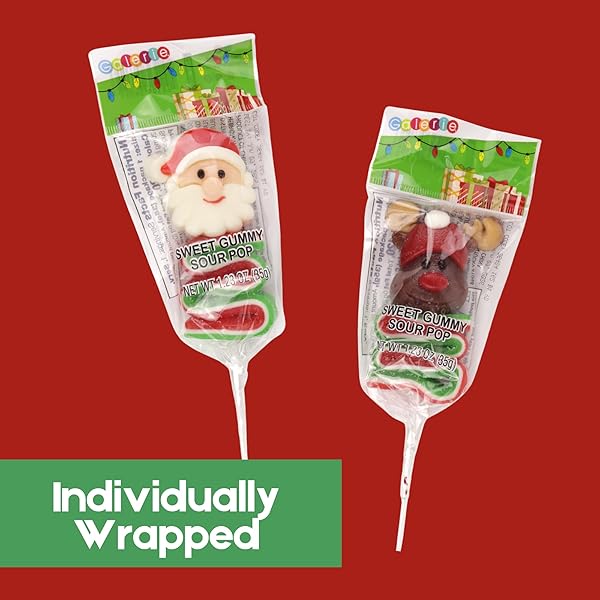 GALERIE SOUR CHRISTMAS GUMMY POPS, INDIVIDUALLY WRAPPED CANDY SKEWERS, STOCKING STUFFER GIFTS