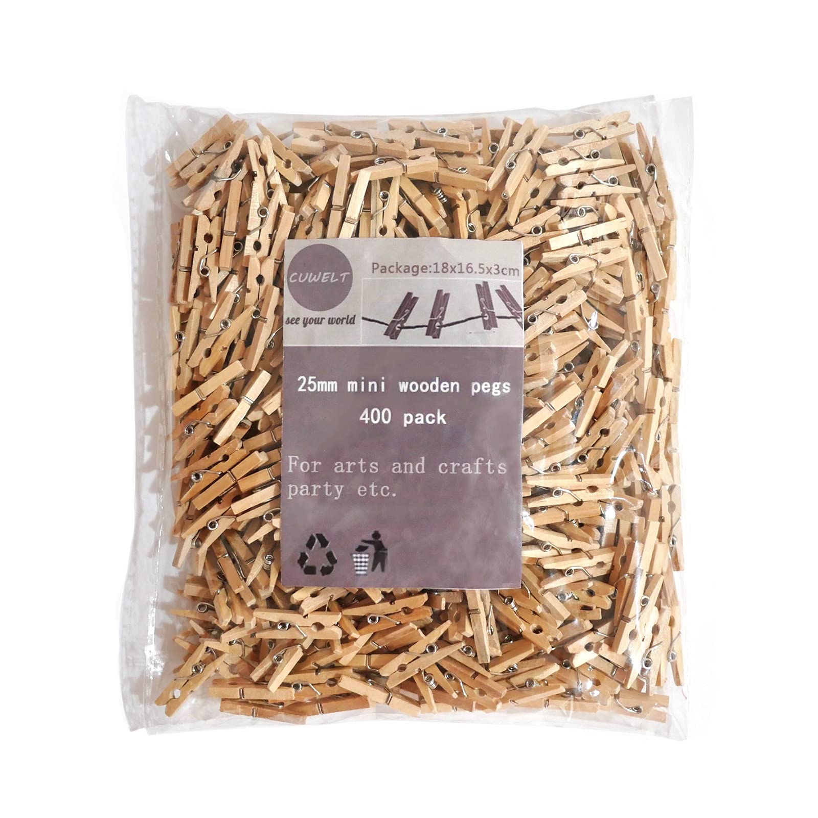 CUWELT 400PCS Mini Wooden Pegs, Small Wooden Clips Photo Natural for Decorative Photo Wall, Mini Wood Clothes Pegs Hardwood, Tiny Peg for Christmas, Holding Paper, Arts, Crafts, Wedding Event, DIY — image 1