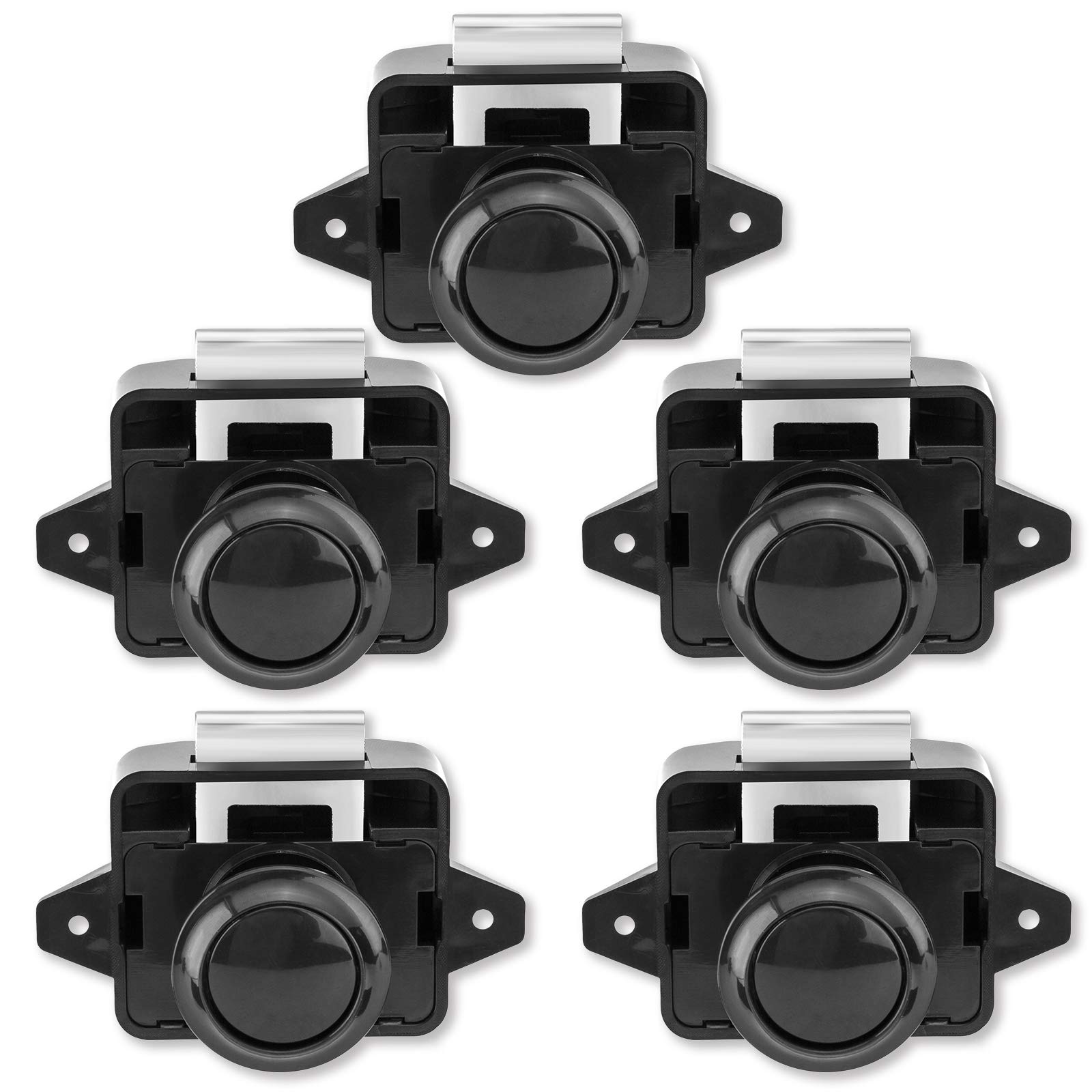 LESOLEIL 5 Piece Camping Car Push Button Latch Door Cupboard Door Lock for Camping Car RV Caravan Black