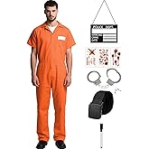 INFLATJOY 8Pcs Prisoner Costume Halloween Orange Prison Jumpsuit Costume the Inmate Prisoner Outfit Set Men and Women