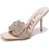 Cape Robbin Women's Stiletto Heels - Slip-On Sandals with Rhinestone-Embellished Knot & Open Toe (Flynn)