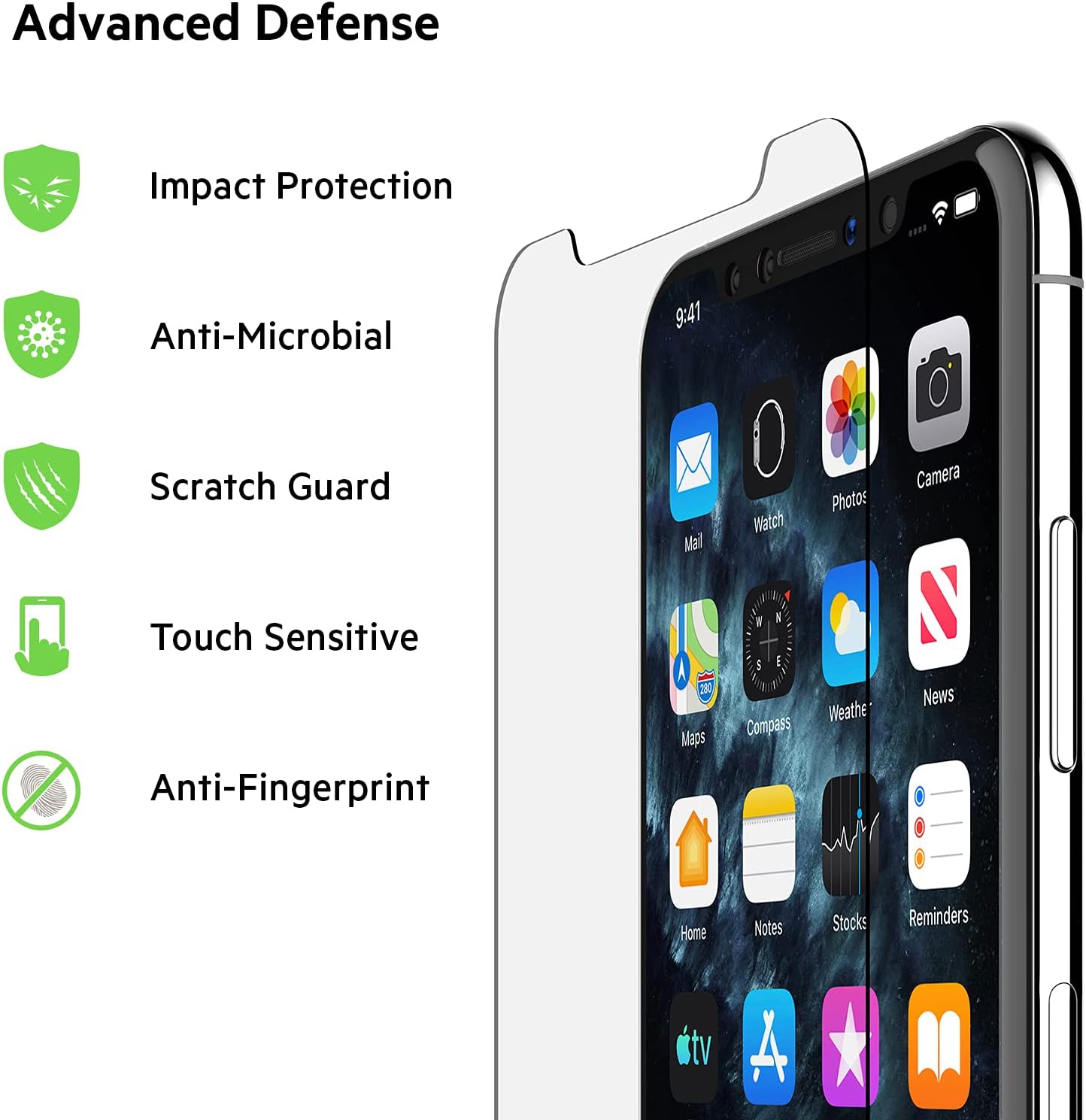 Belkin iPhone 11 Pro Max screen protector TemperedGlass antimicrobial