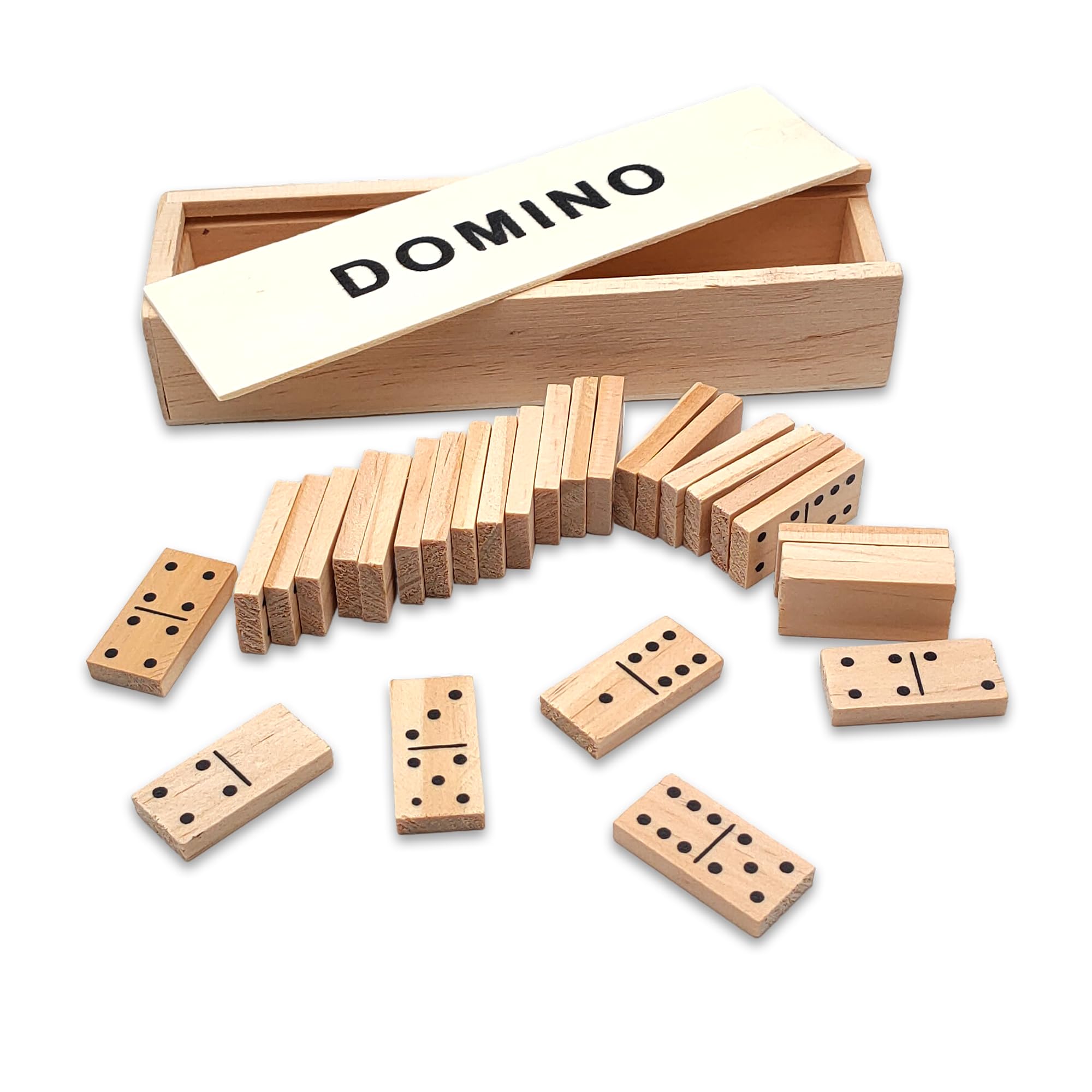 Leddy Living Small Wooden Domino Travel Set - 28 Pieces with Elegant Box - Classic Board Game for Adults and Children - Family Fun Gift Idea